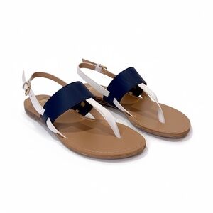 C Women’s Strappy Navy/White Thong/Buckle Sandal Size-6.5 NWOT